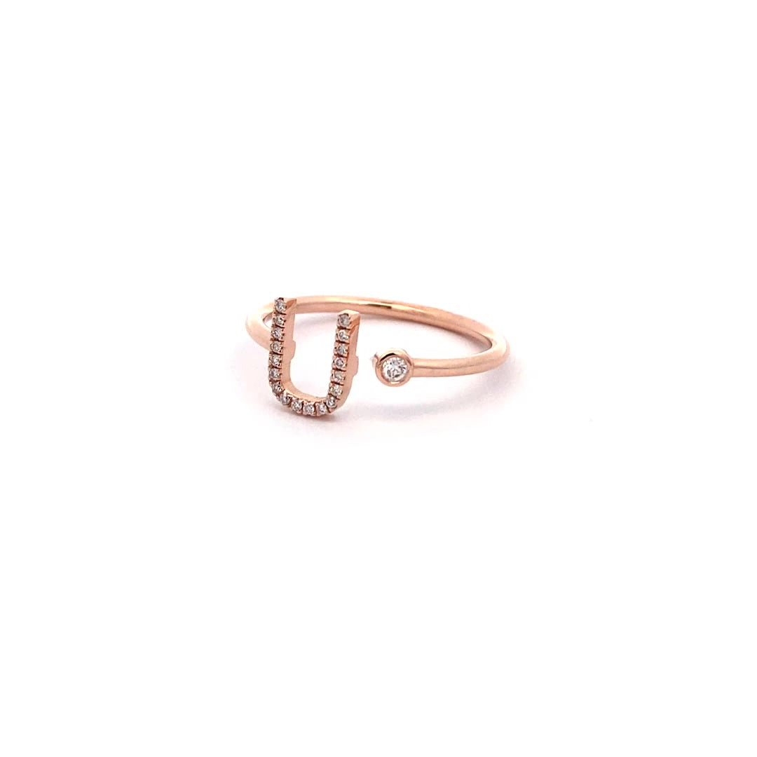 14K Gold Diamond Initial Ring U(0.09ct) - dagatchi.com