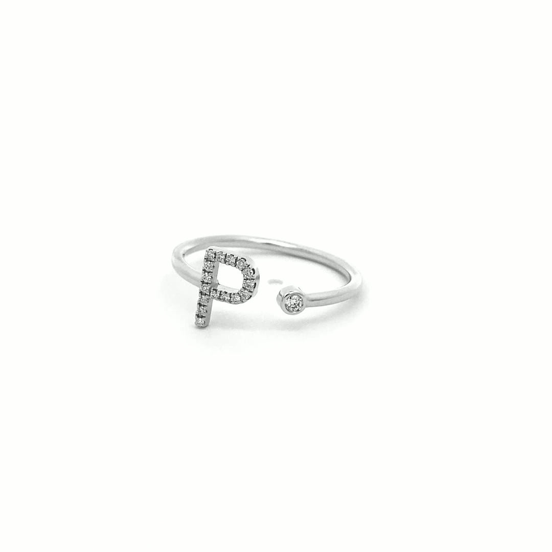 14K Gold Diamond Initial Ring P(0.08ct) - dagatchi.com