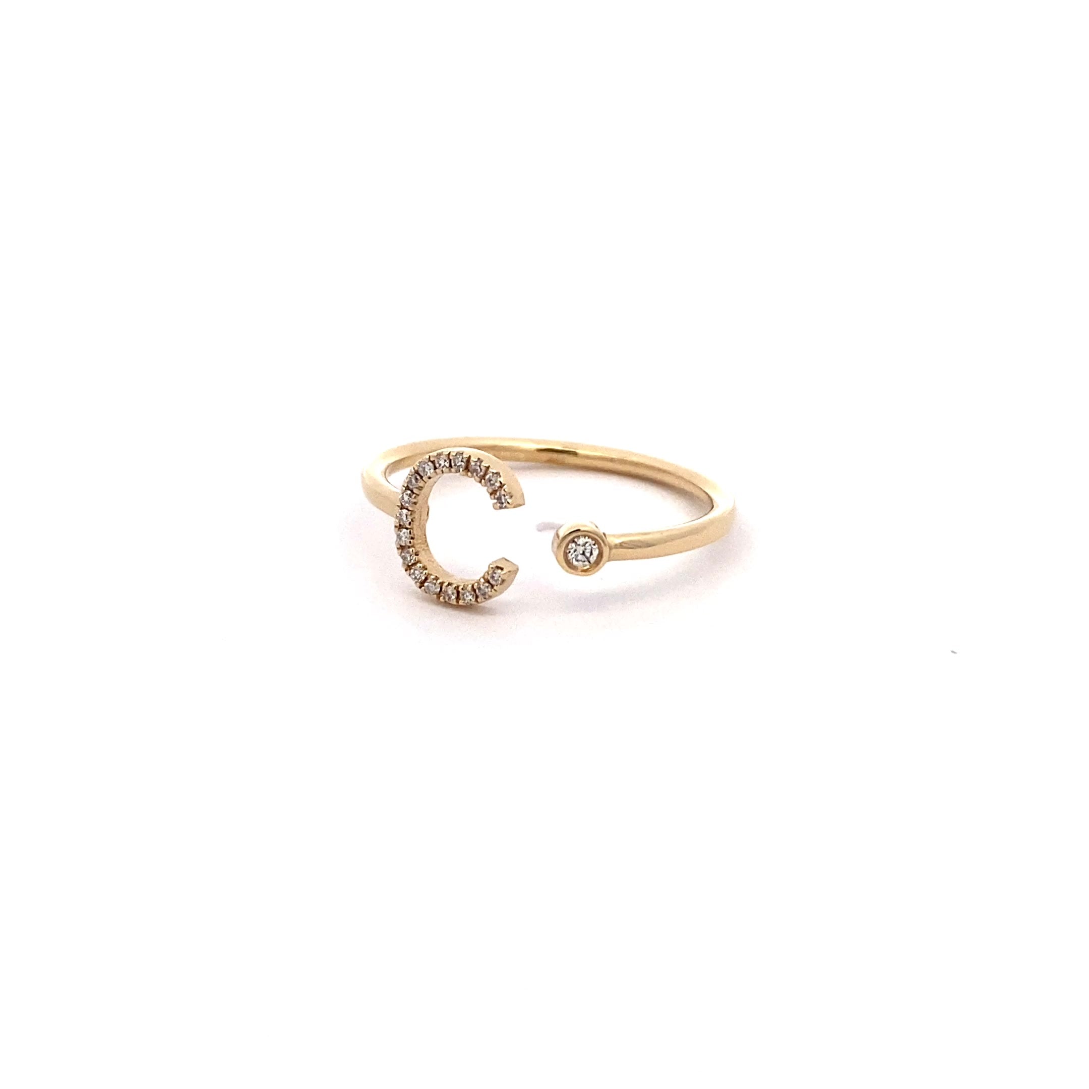 14K Gold Diamond Initial Ring C(0.08ct) - dagatchi.com