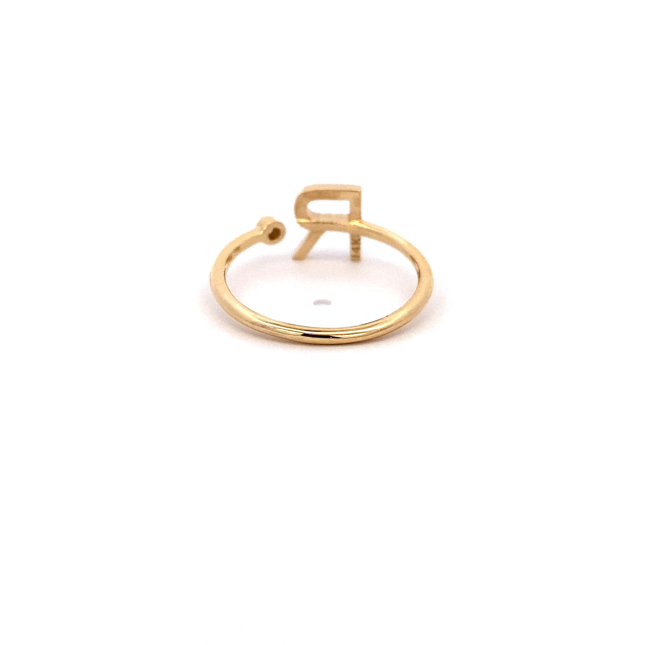 14K Gold Diamond Initial Ring R(0.10ct) - dagatchi.com