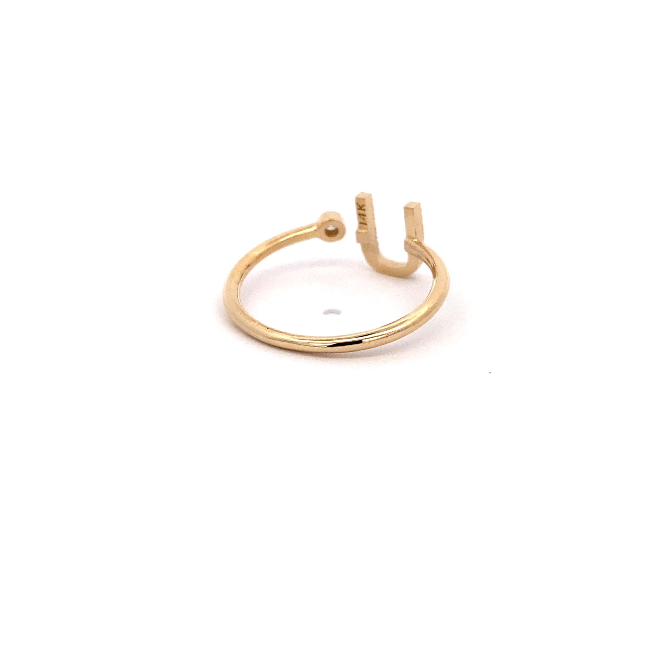 14K Gold Diamond Initial Ring U(0.09ct) - dagatchi.com