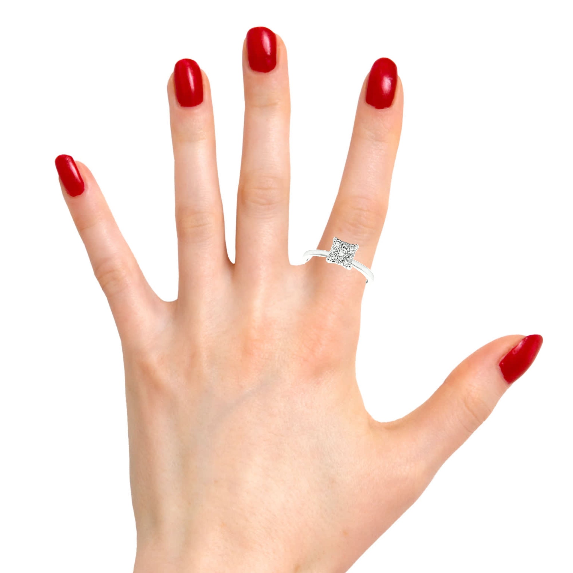 14K White Gold Diamond Square Cluster Solitaire Ring(0.28ct) - dagatchi.com