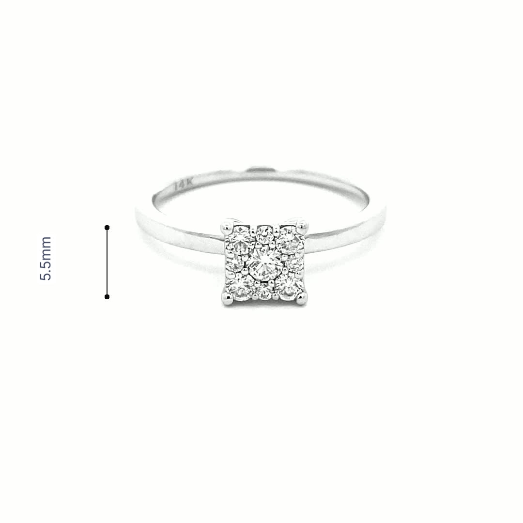 14K White Gold Diamond Square Cluster Solitaire Ring(0.28ct) - dagatchi.com