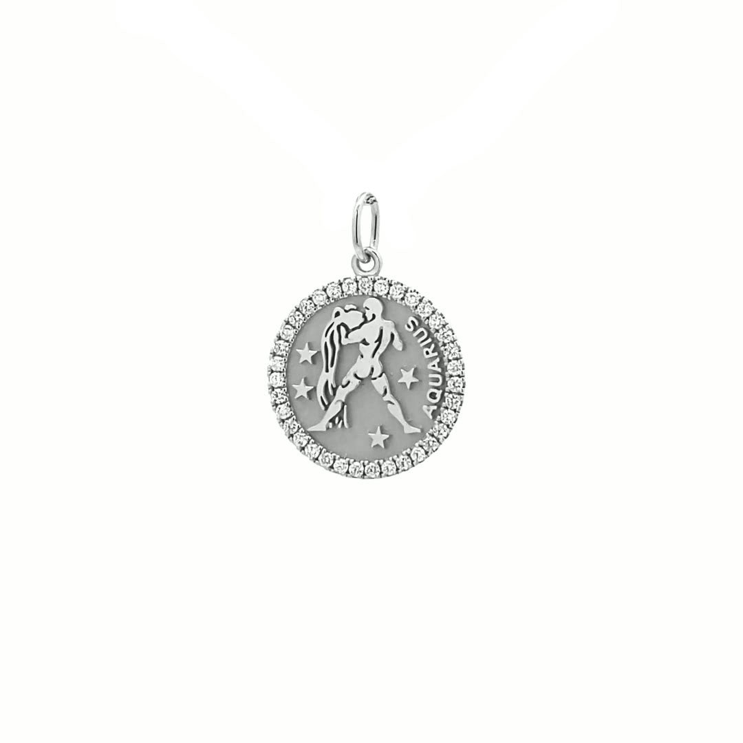 14K Gold 18mm Zodiac Sign Aquarius  Diamond  Pendants(0.45ct) - dagatchi.com