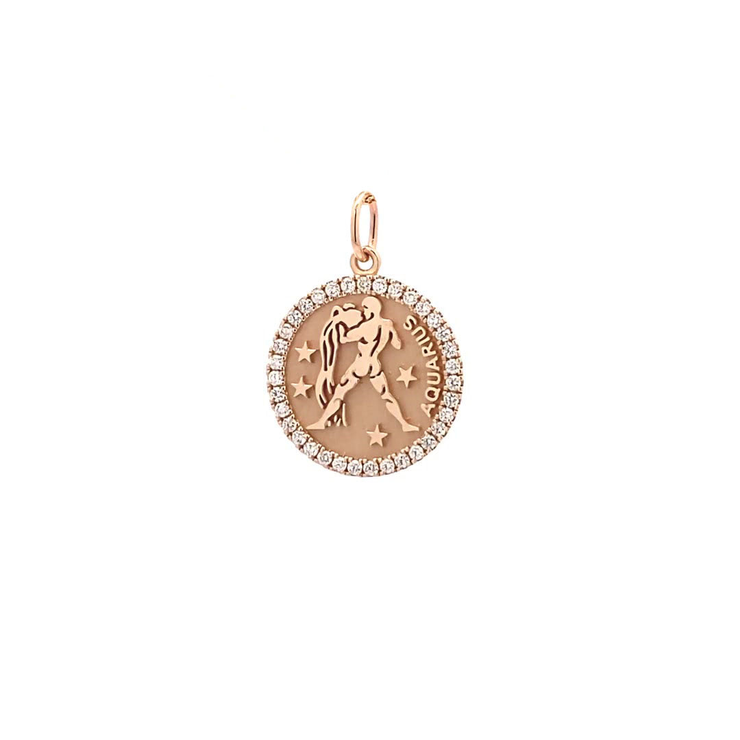 14K Gold 18mm Zodiac Sign Aquarius  Diamond  Pendants(0.45ct) - dagatchi.com