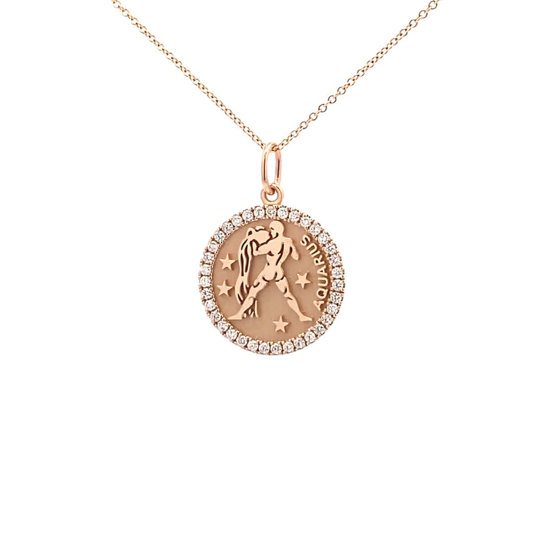 14K Gold 18mm Zodiac Sign Aquarius  Diamond  Pendants(0.45ct) - dagatchi.com