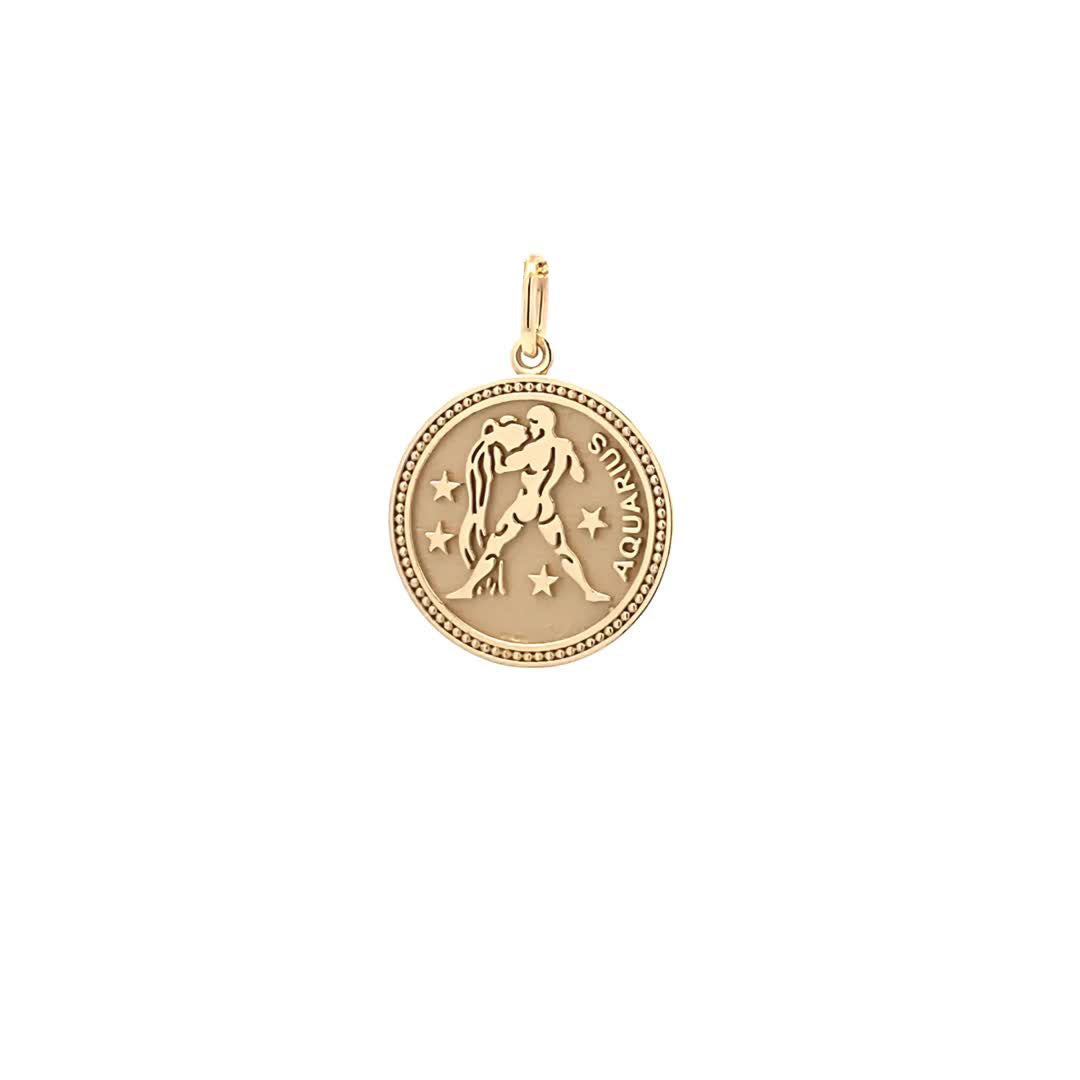 14K  Gold 18mm Zodiac Sign Aquarius Pendant - dagatchi.com