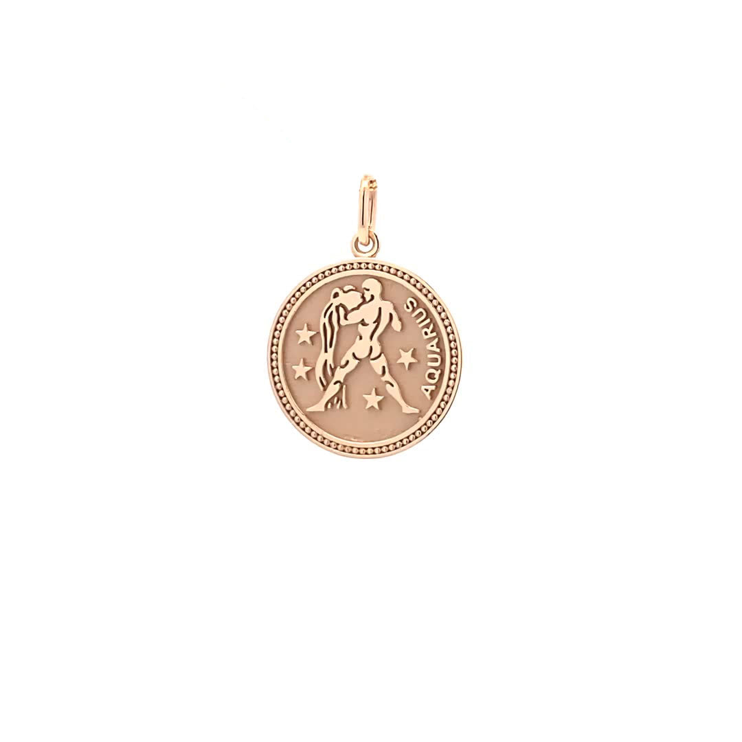 14K  Gold 18mm Zodiac Sign Aquarius Pendant - dagatchi.com