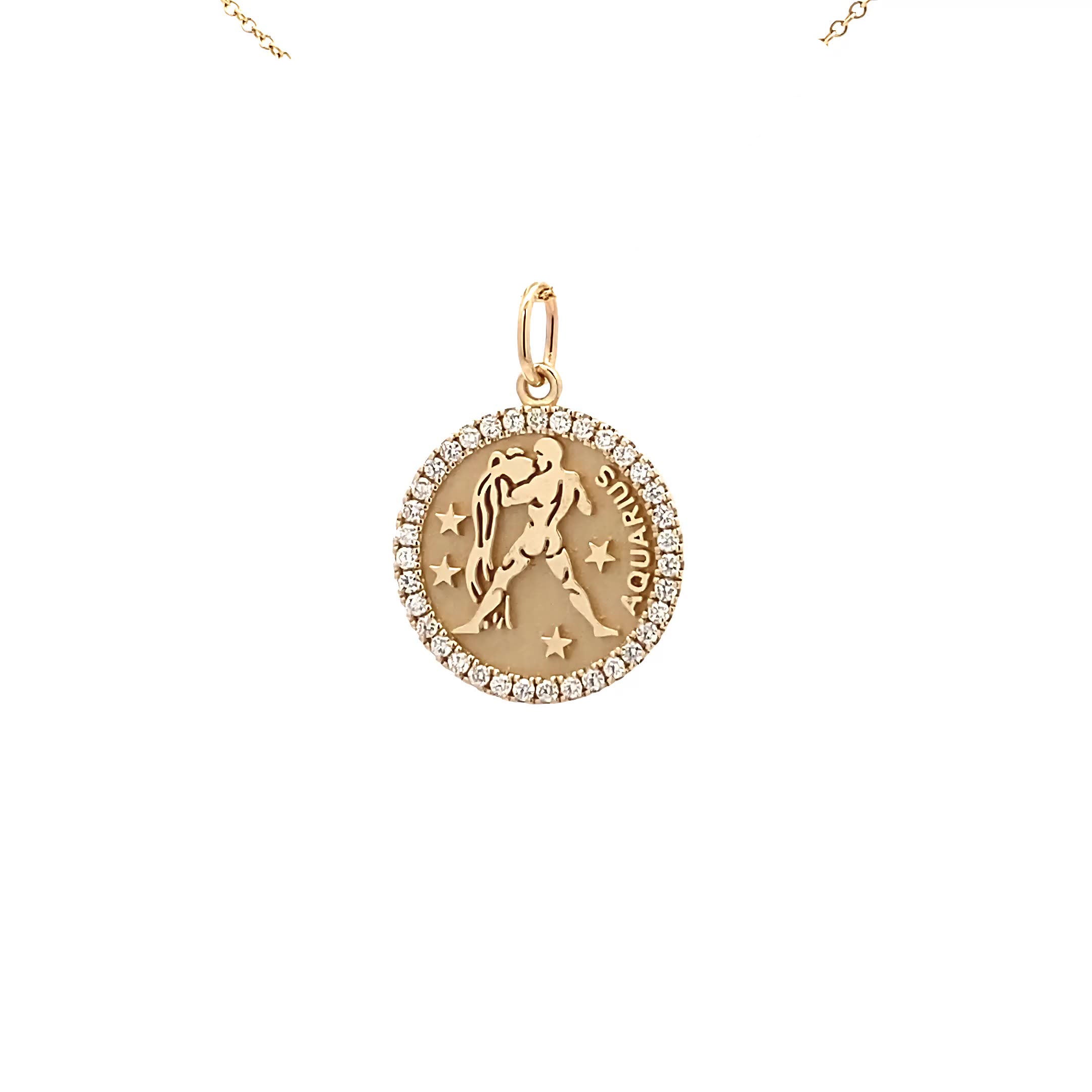 14K Gold 18mm Zodiac Sign Aquarius  Diamond  Pendants(0.45ct) - dagatchi.com