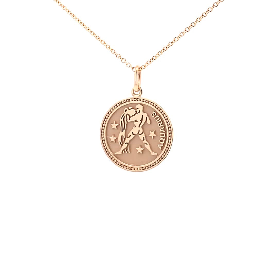 14K  Gold 18mm Zodiac Sign Aquarius Pendant - dagatchi.com