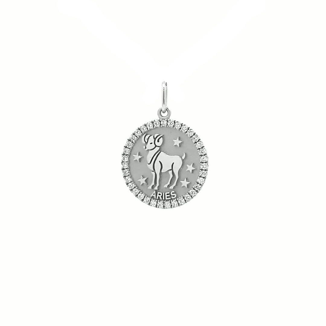 14K Gold 18mm Zodiac Sign Aries  Diamond  Pendants(0.45ct) - dagatchi.com