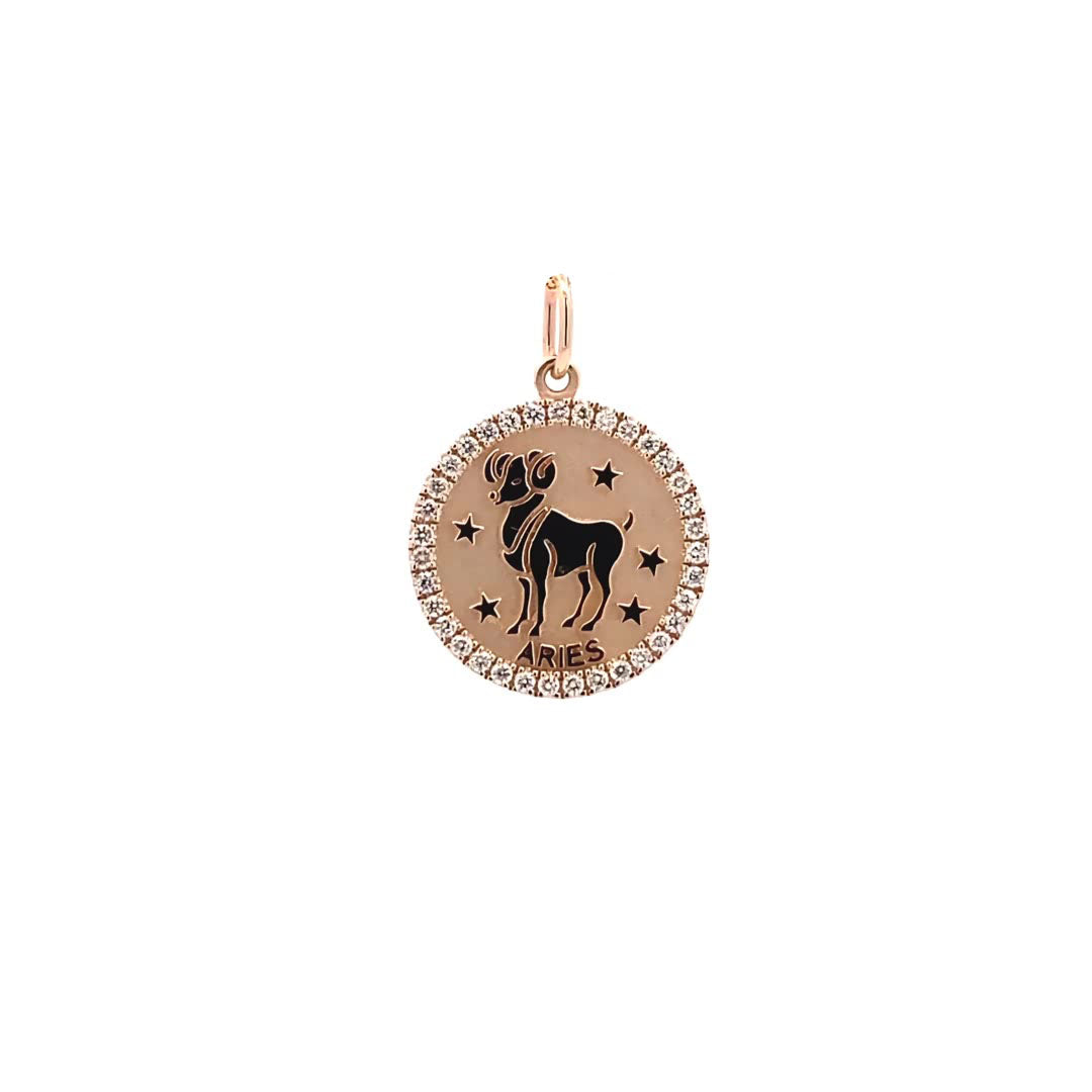 14K Gold 18mm Zodiac Sign Aries  Diamond  Pendants(0.45ct) - dagatchi.com