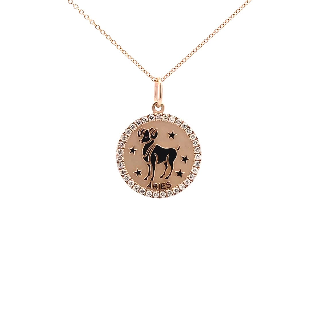 14K Gold 18mm Zodiac Sign Aries  Diamond  Pendants(0.45ct) - dagatchi.com