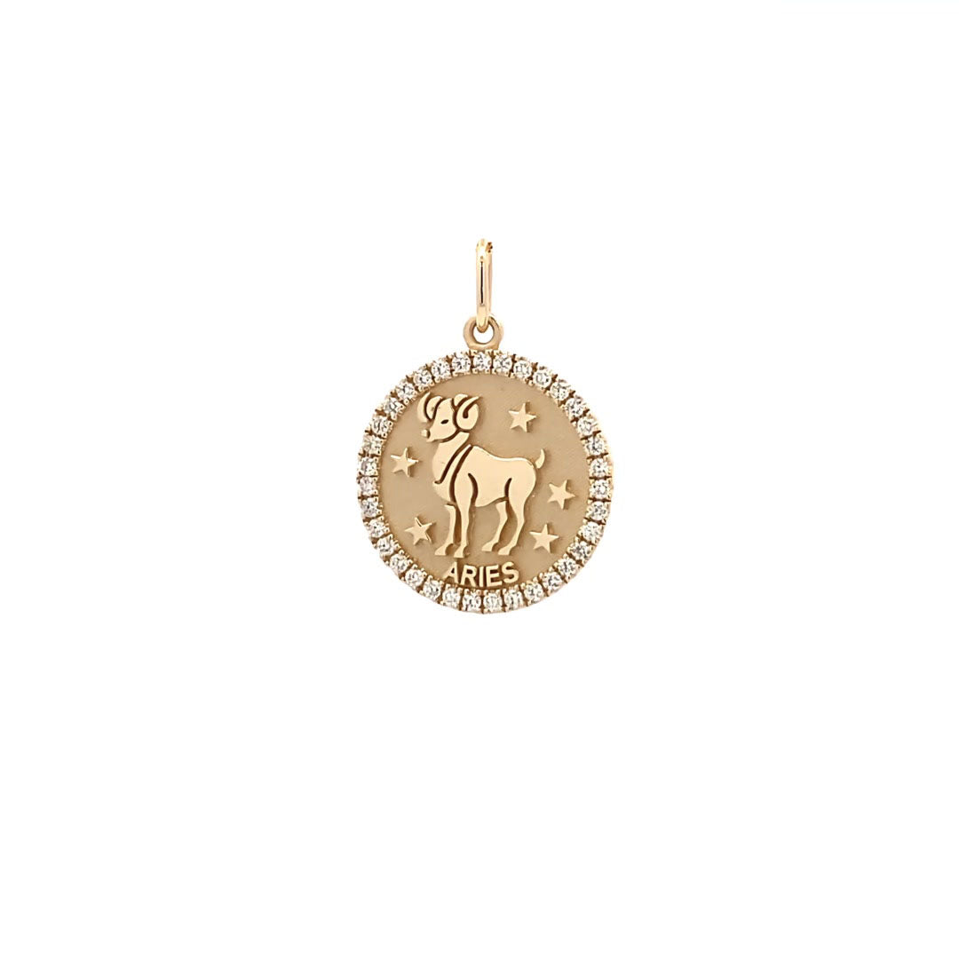 14K Gold 18mm Zodiac Sign Aries  Diamond  Pendants(0.45ct) - dagatchi.com