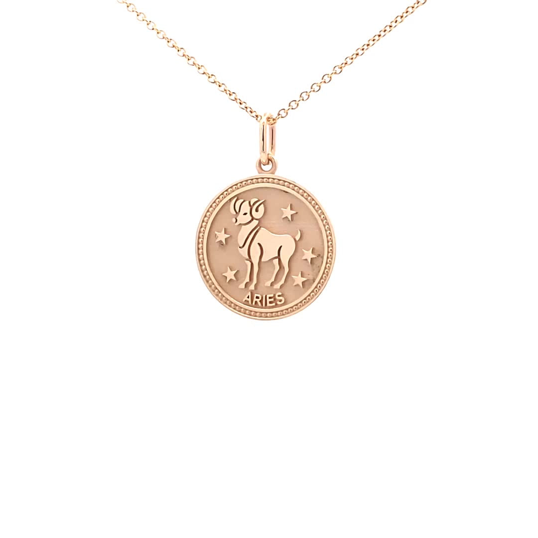 14K  Gold 18mm Zodiac Sign Aries Pendant - dagatchi.com