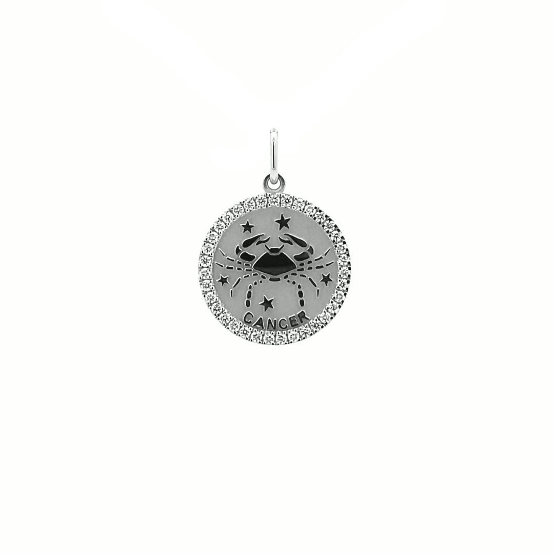 14K Gold 18mm Zodiac Sign Cancer  Diamond  Pendants(0.45ct) - dagatchi.com
