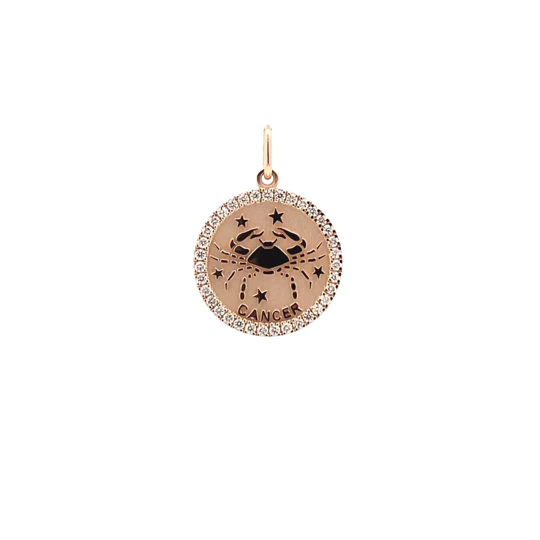 14K Gold 18mm Zodiac Sign Cancer  Diamond  Pendants(0.45ct) - dagatchi.com