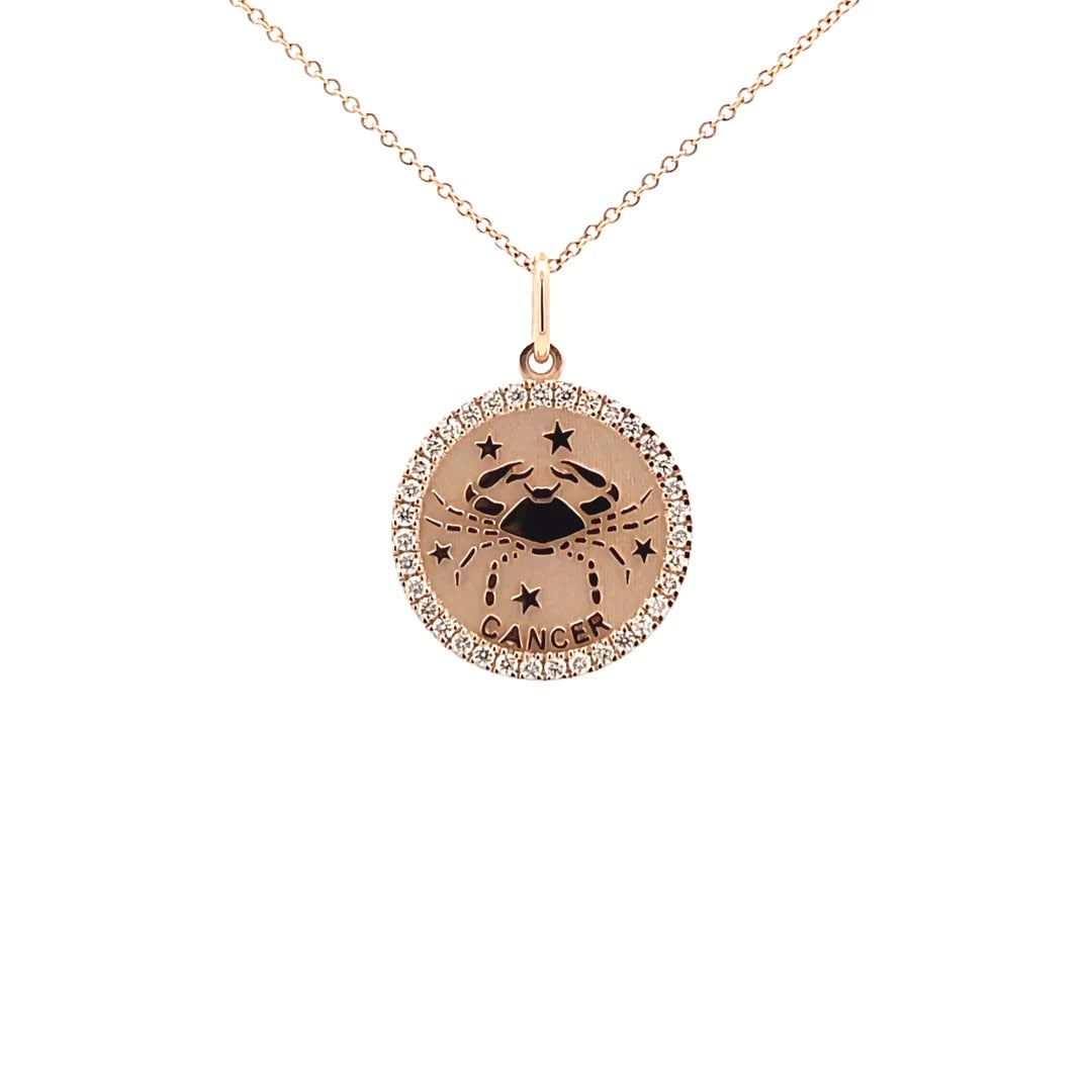 14K Gold 18mm Zodiac Sign Cancer  Diamond  Pendants(0.45ct) - dagatchi.com
