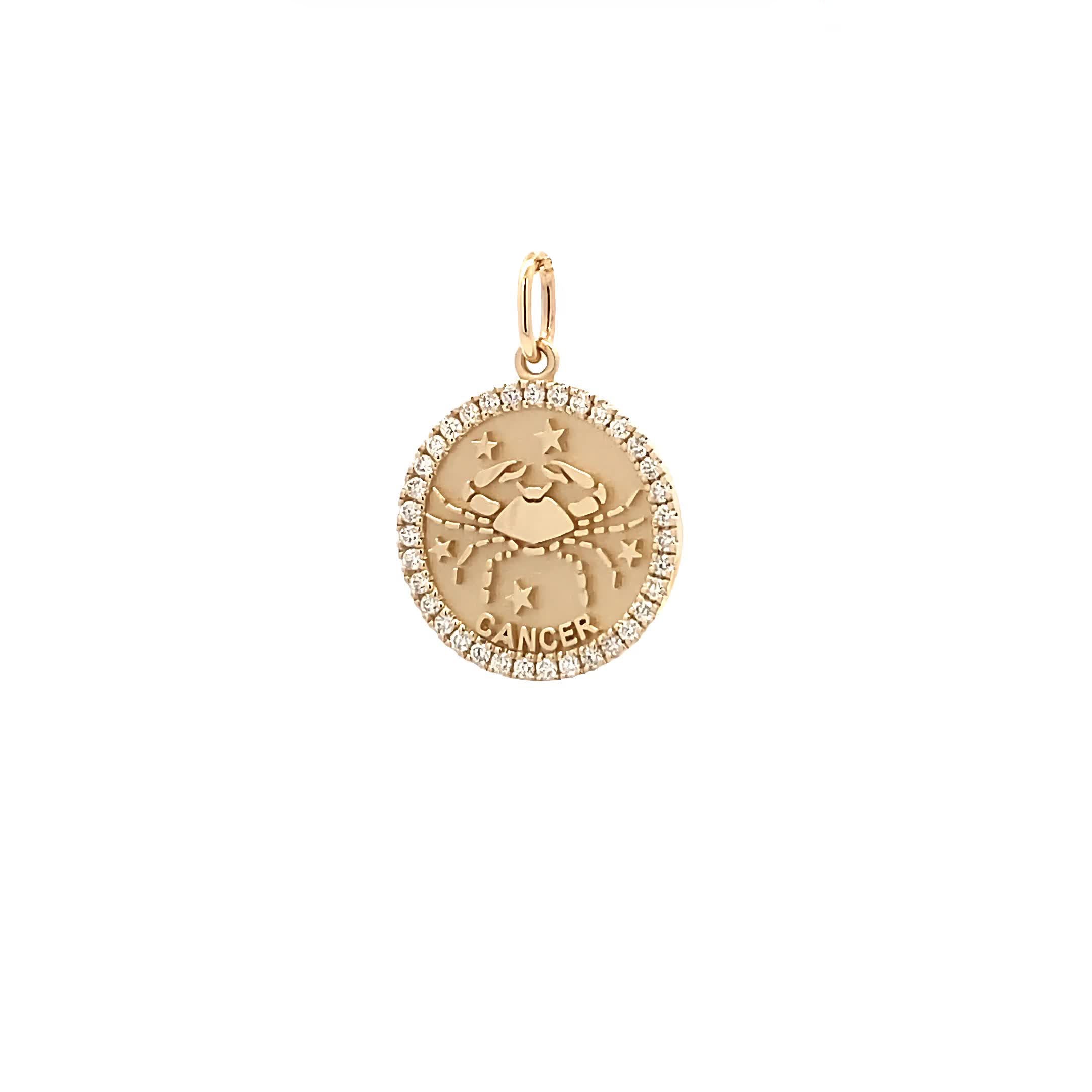 14K Gold 18mm Zodiac Sign Cancer  Diamond  Pendants(0.45ct) - dagatchi.com
