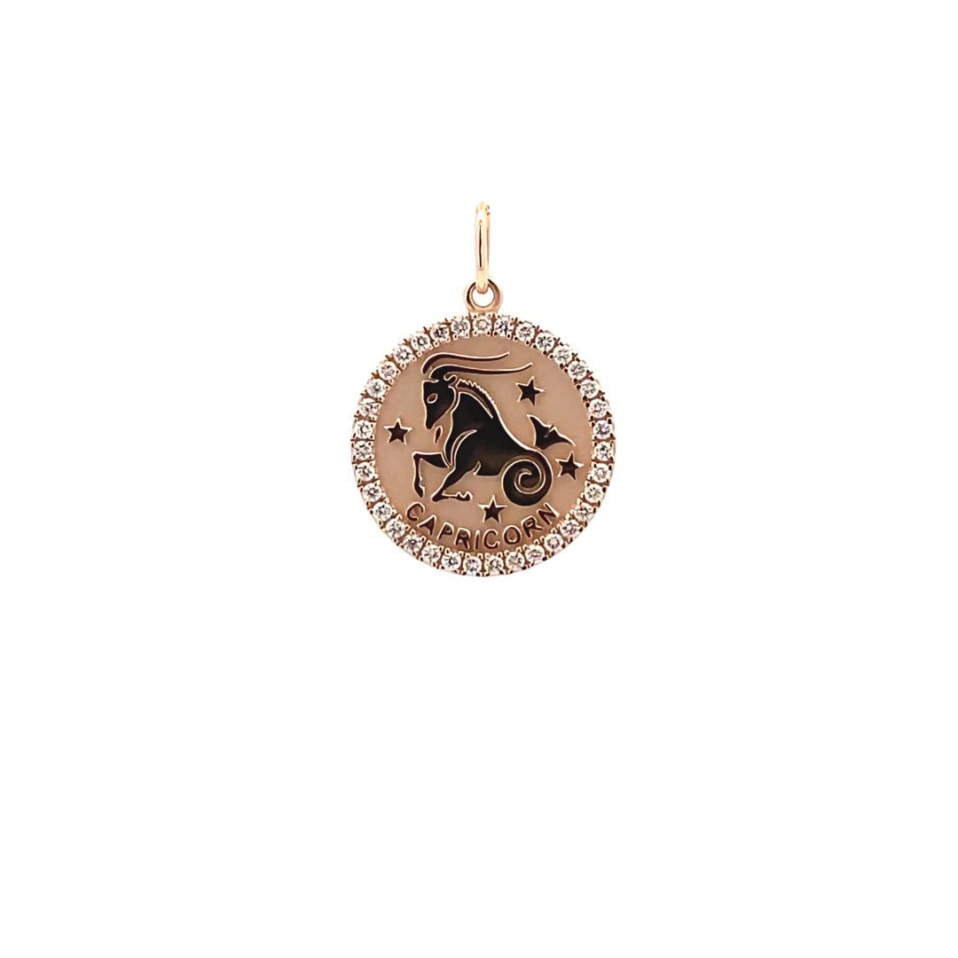 14K Gold 18mm Zodiac Sign Capricorn  Diamond  Pendants(0.45ct) - dagatchi.com