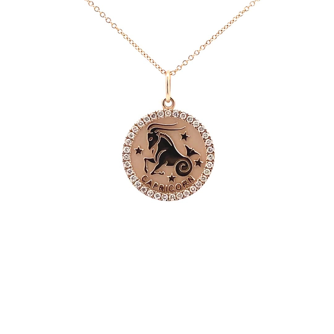 14K Gold 18mm Zodiac Sign Capricorn  Diamond  Pendants(0.45ct) - dagatchi.com