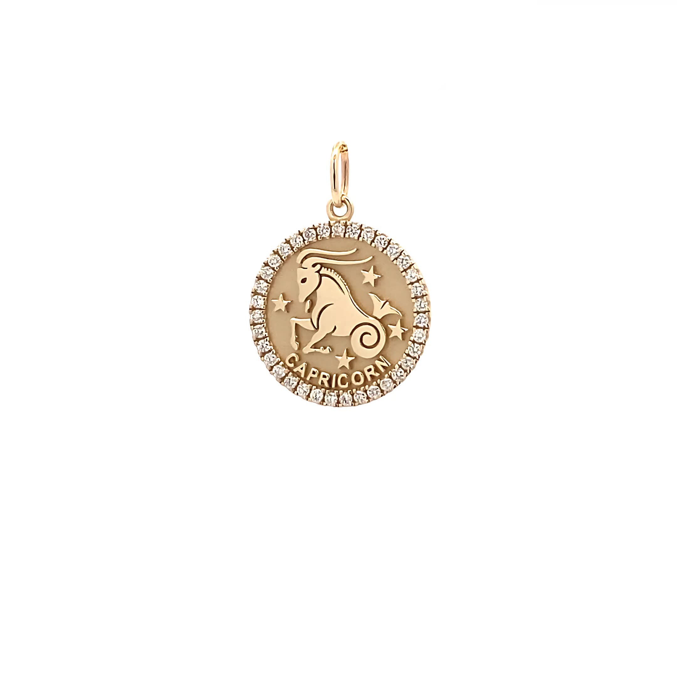 14K Gold 18mm Zodiac Sign Capricorn  Diamond  Pendants(0.45ct) - dagatchi.com