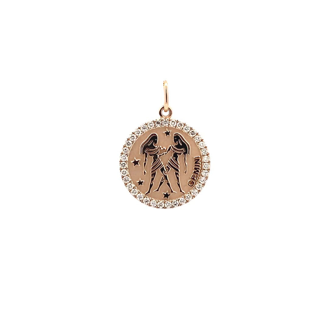 14K Gold 18mm Zodiac Sign Gemini  Diamond  Pendants(0.45ct) - dagatchi.com