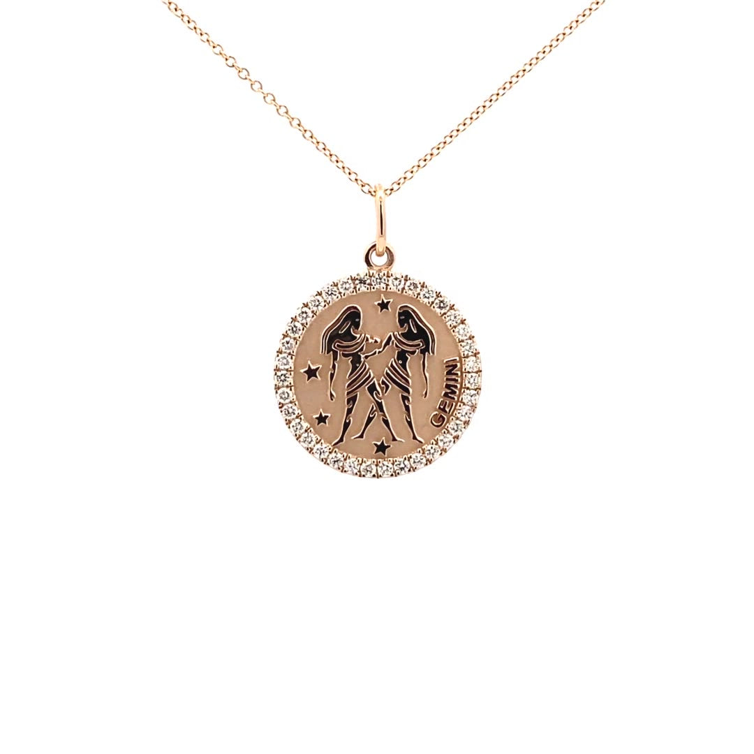 14K Gold 18mm Zodiac Sign Gemini  Diamond  Pendants(0.45ct) - dagatchi.com