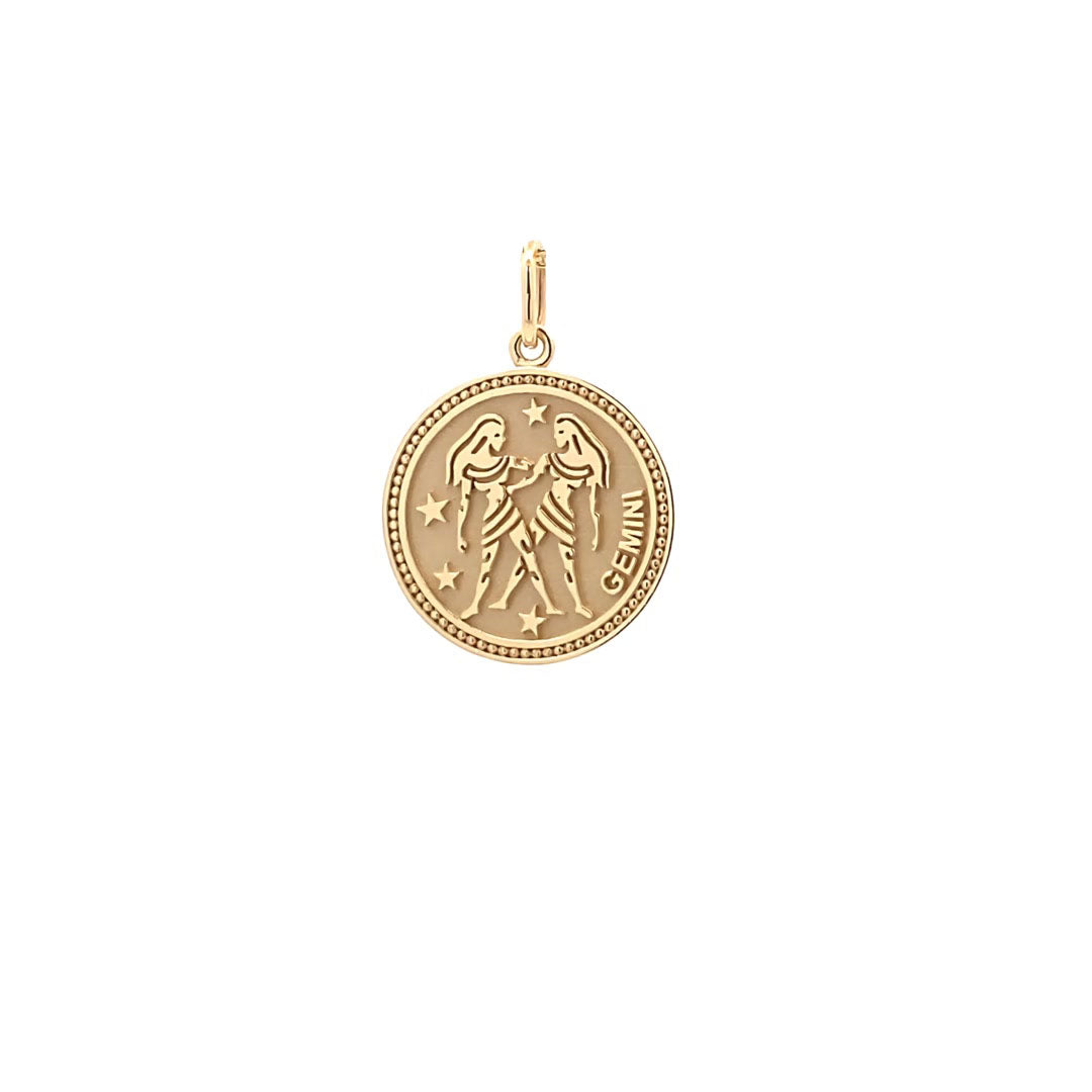 14K  Gold 18mm Zodiac Sign Gemini Pendant - dagatchi.com