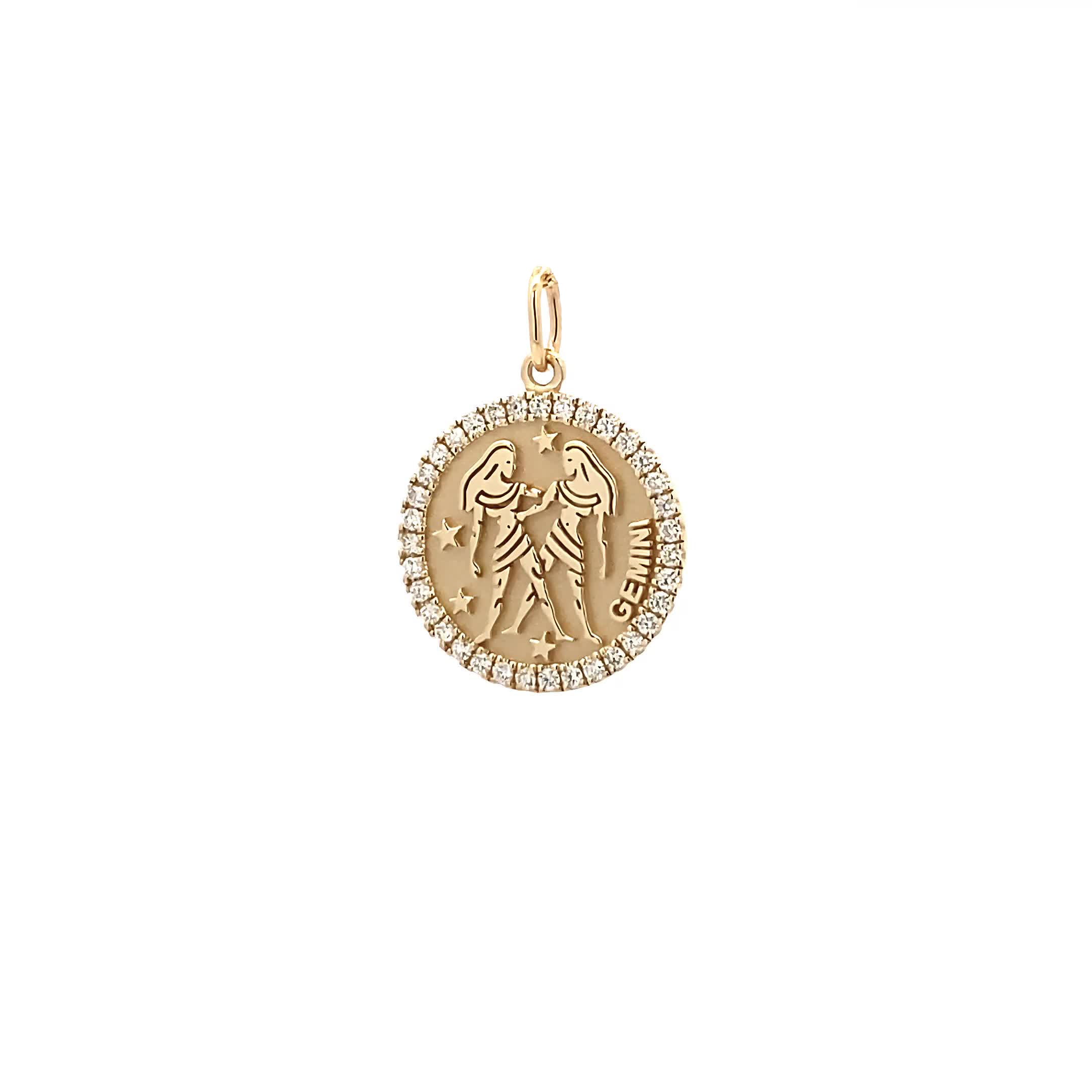 14K Gold 18mm Zodiac Sign Gemini  Diamond  Pendants(0.45ct) - dagatchi.com