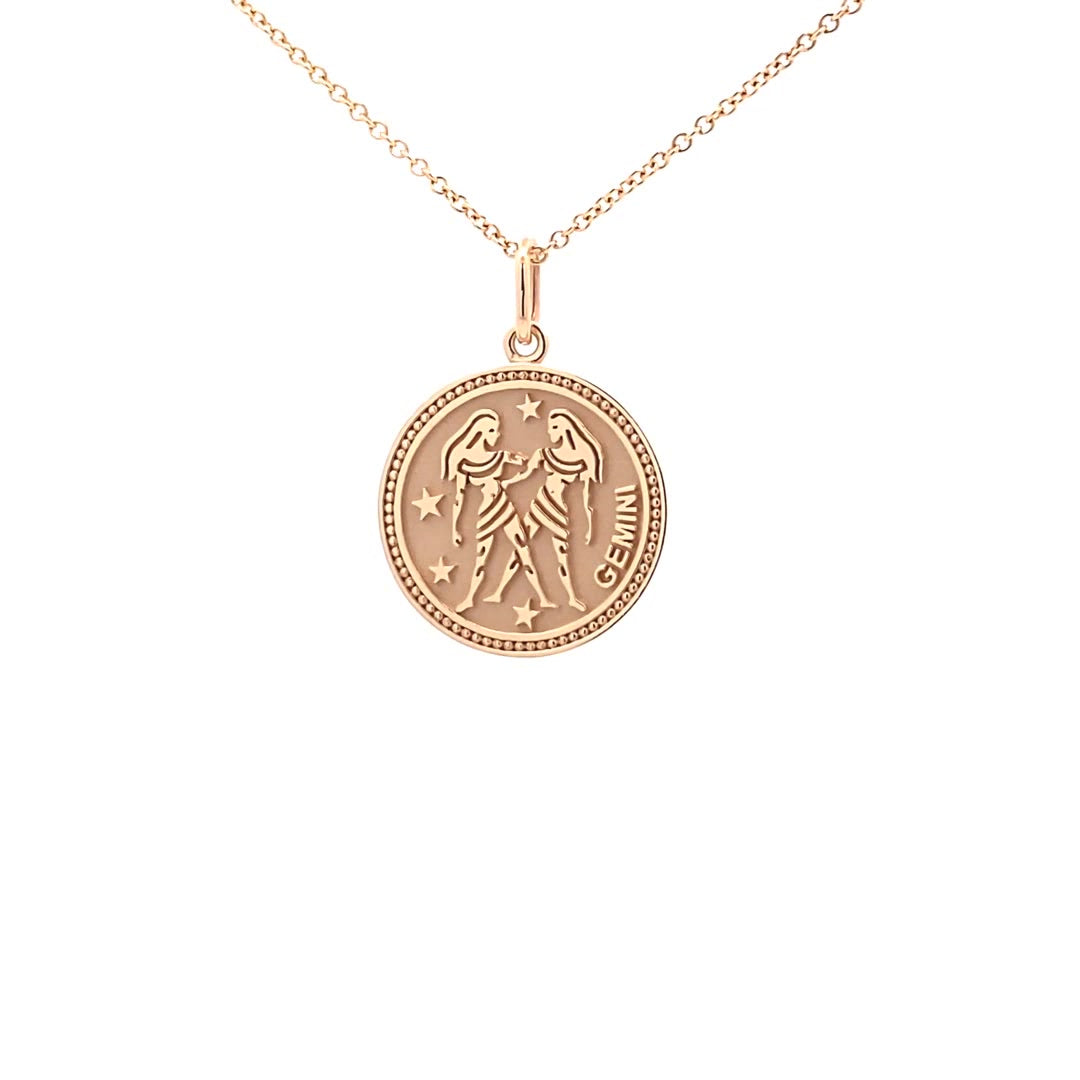 14K  Gold 18mm Zodiac Sign Gemini Pendant - dagatchi.com