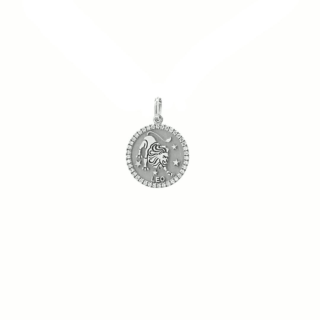 14K Gold 13mm Zodiac Sign Leo  Diamond  Pendants(0.13ct) - dagatchi.com