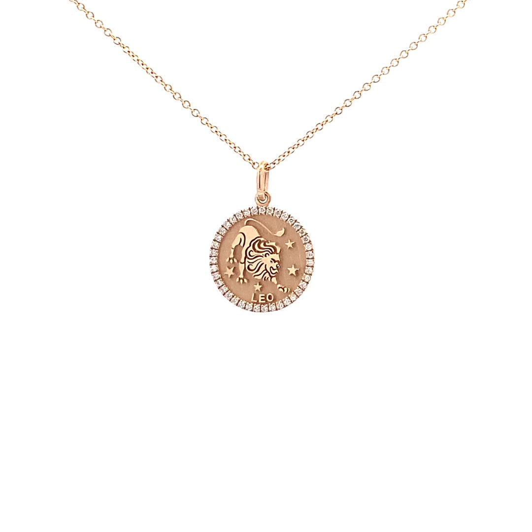 14K Gold 13mm Zodiac Sign Leo  Diamond  Pendants(0.13ct) - dagatchi.com