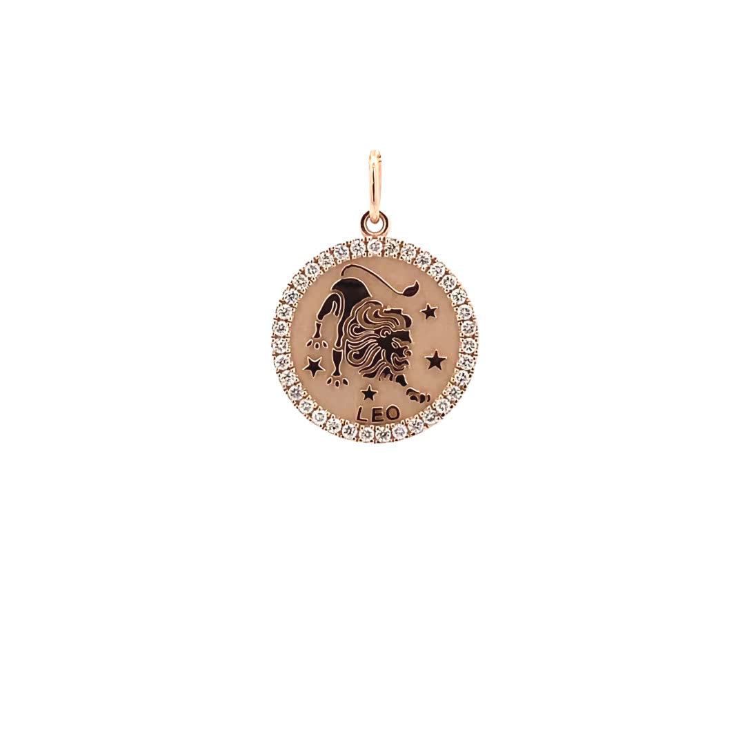 14K Gold 18mm Zodiac Sign Leo  Diamond  Pendants(0.45ct) - dagatchi.com