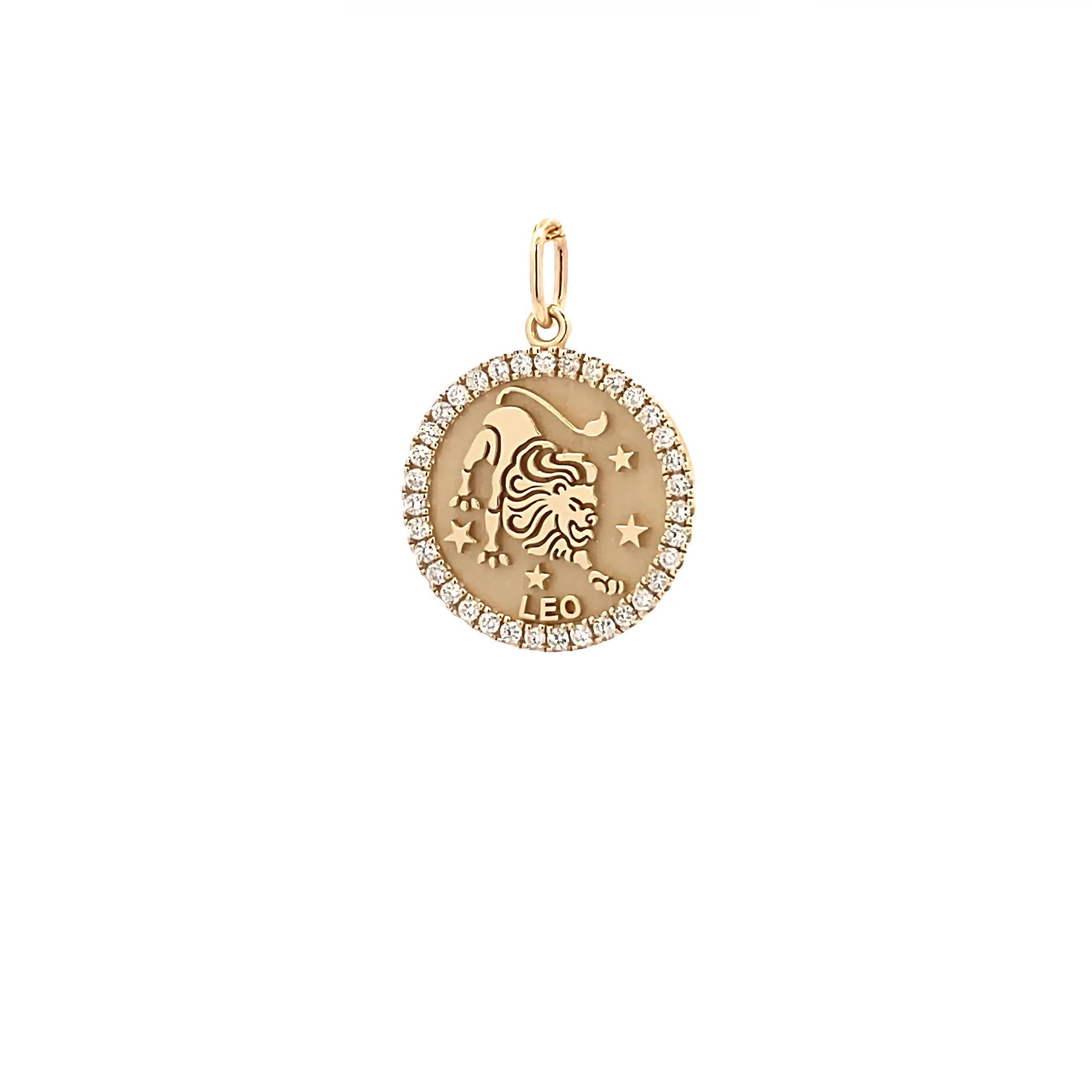 14K Gold 18mm Zodiac Sign Leo  Diamond  Pendants(0.45ct) - dagatchi.com