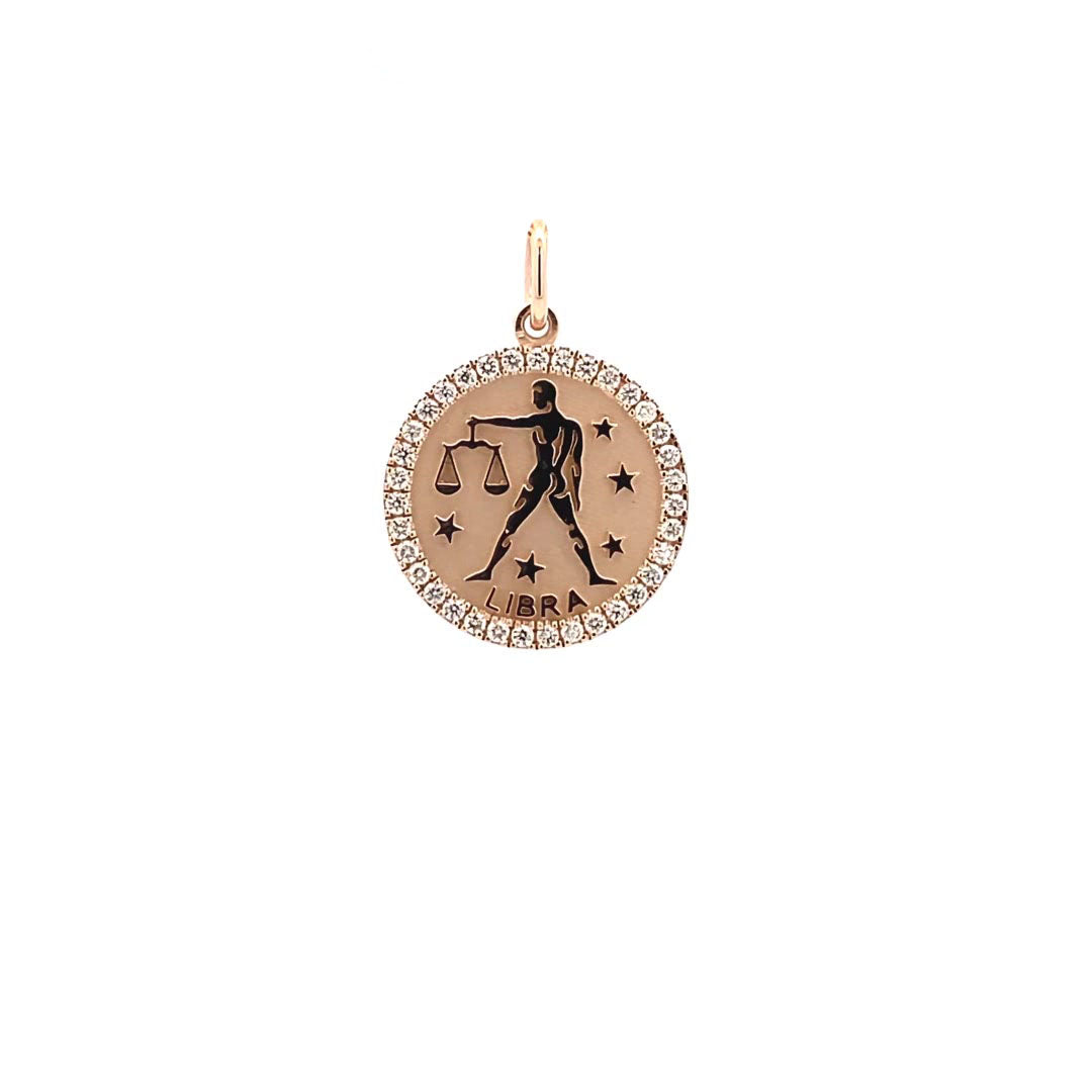 14K Gold 18mm Zodiac Sign Libra  Diamond  Pendants(0.45ct) - dagatchi.com