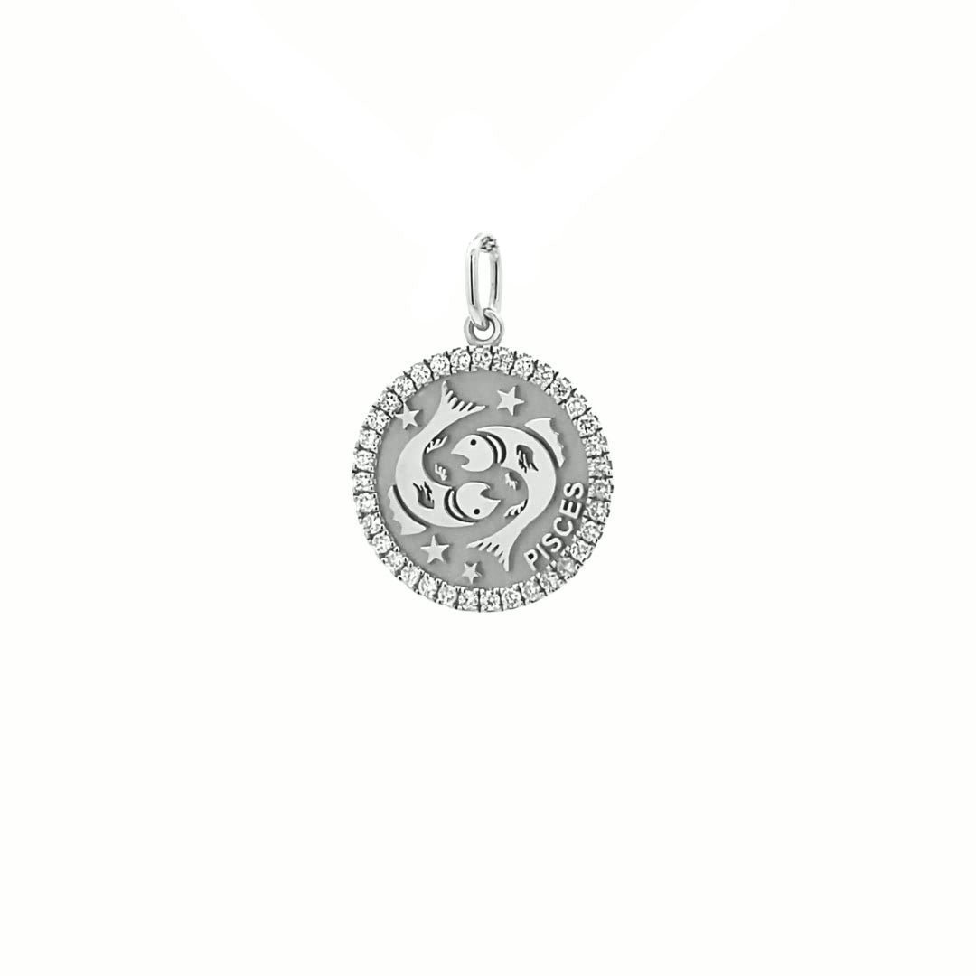 14K Gold 18mm Zodiac Sign Pisces  Diamond  Pendants(0.45ct) - dagatchi.com