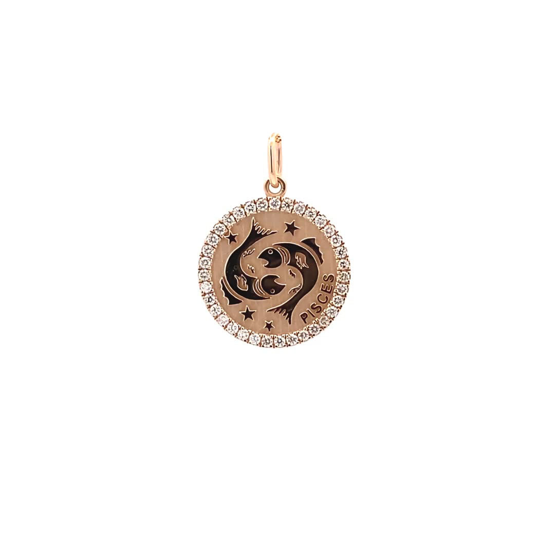 14K Gold 18mm Zodiac Sign Pisces  Diamond  Pendants(0.45ct) - dagatchi.com