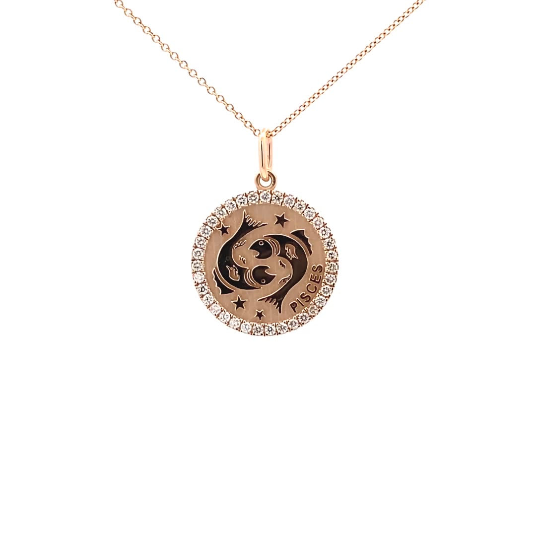 14K Gold 18mm Zodiac Sign Pisces  Diamond  Pendants(0.45ct) - dagatchi.com