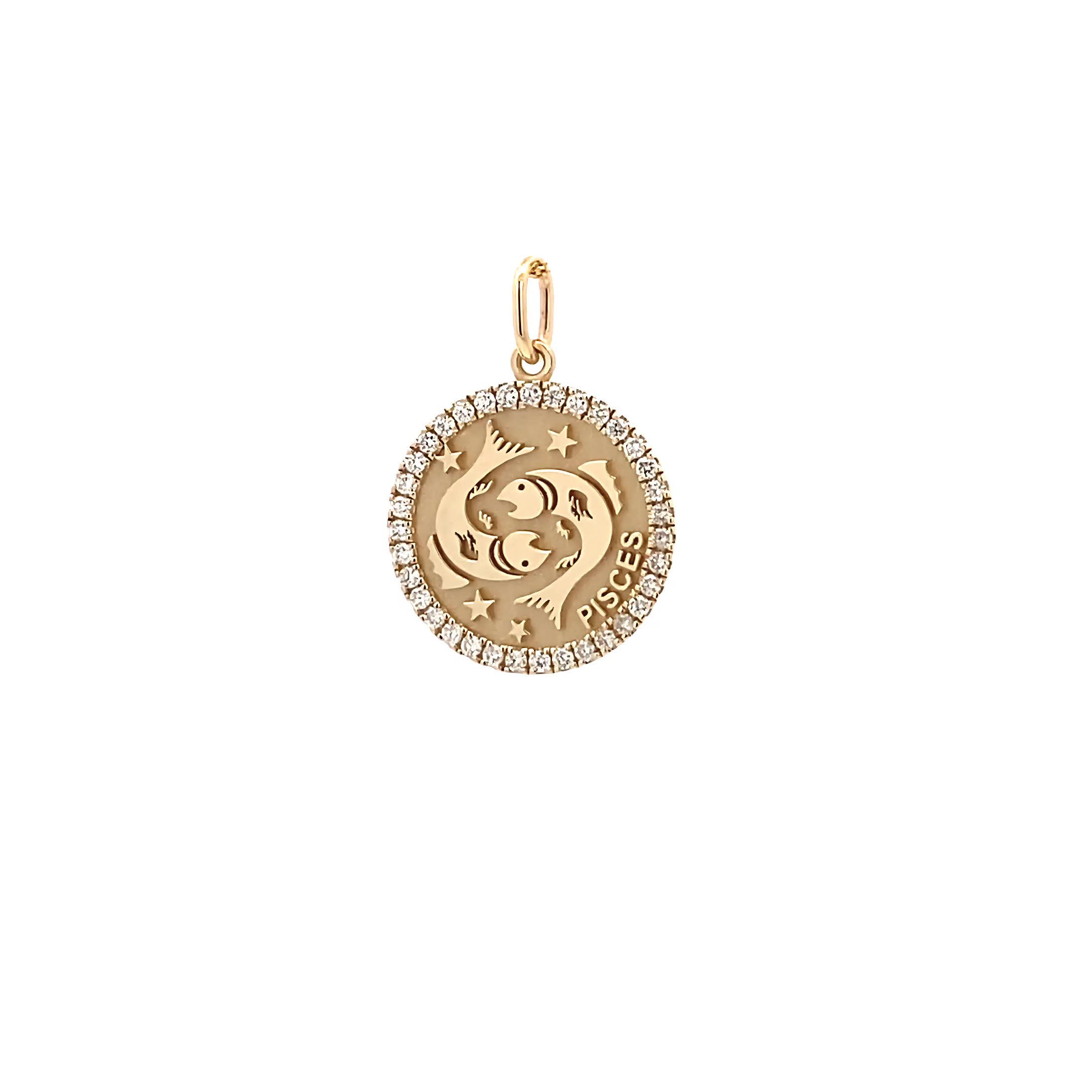 14K Gold 18mm Zodiac Sign Pisces  Diamond  Pendants(0.45ct) - dagatchi.com