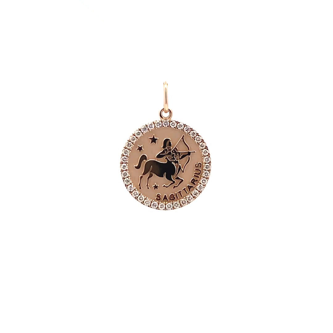 14K Gold 18mm Zodiac Sign Sagittarius  Diamond  Pendants(0.45ct) - dagatchi.com