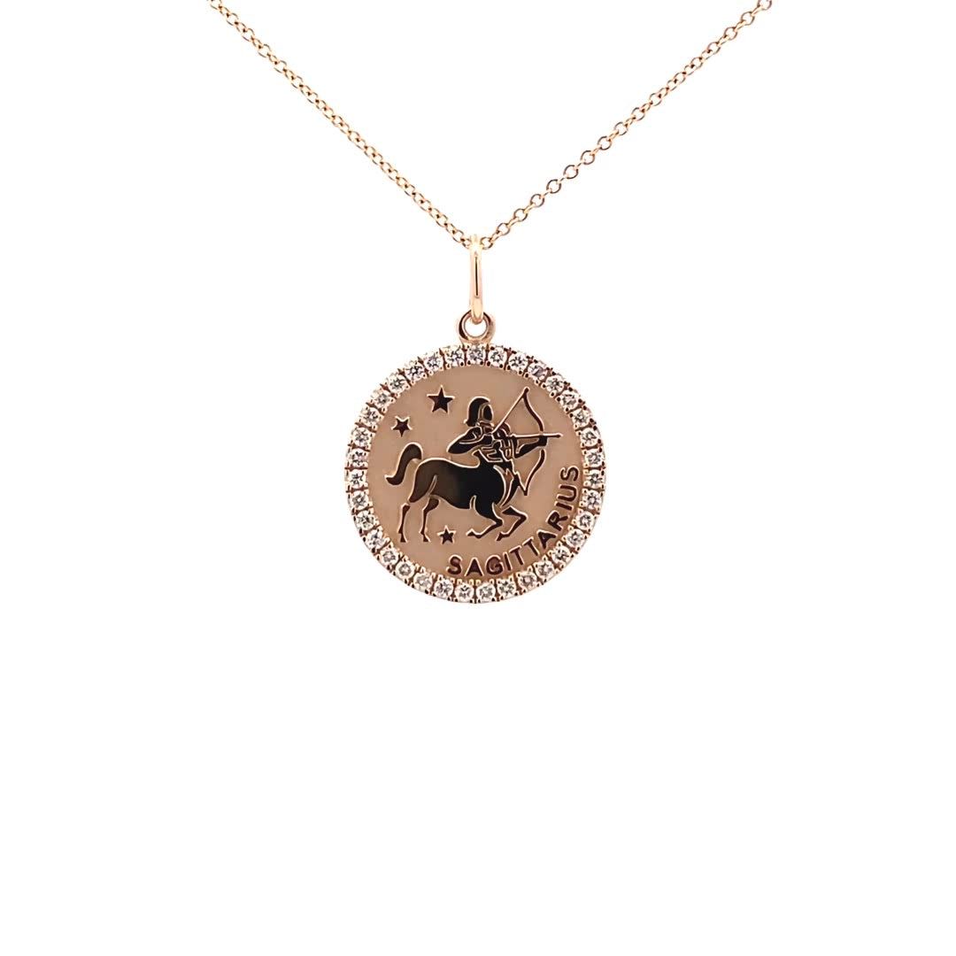 14K Gold 18mm Zodiac Sign Sagittarius  Diamond  Pendants(0.45ct) - dagatchi.com