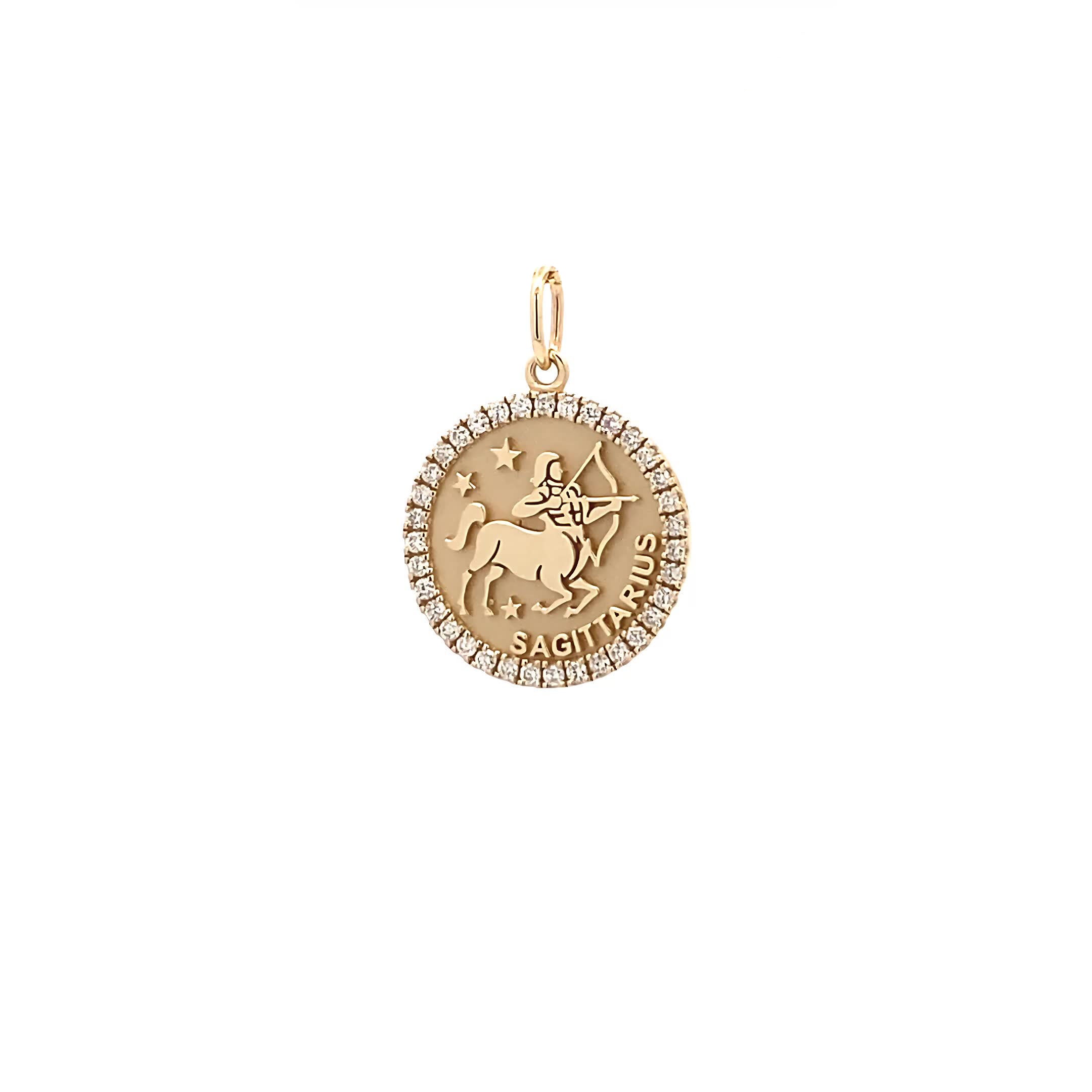 14K Gold 18mm Zodiac Sign Sagittarius  Diamond  Pendants(0.45ct) - dagatchi.com