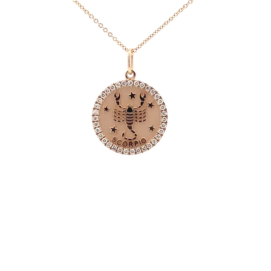 14K Gold 18mm Zodiac Sign Scorpio Diamond  Pendants(0.45ct) - dagatchi.com