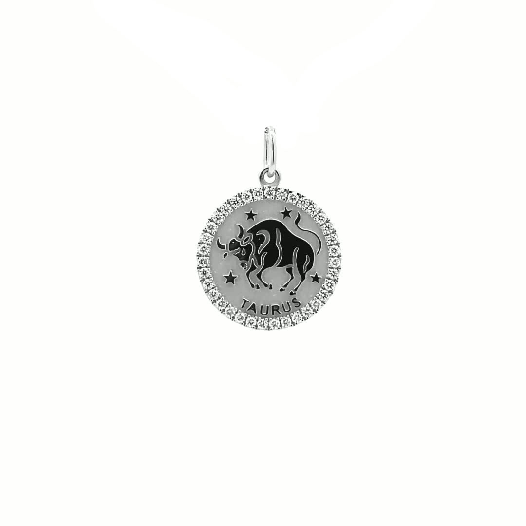 14K Gold 18mm Zodiac Sign Taurus Diamond  Pendants(0.45ct) - dagatchi.com