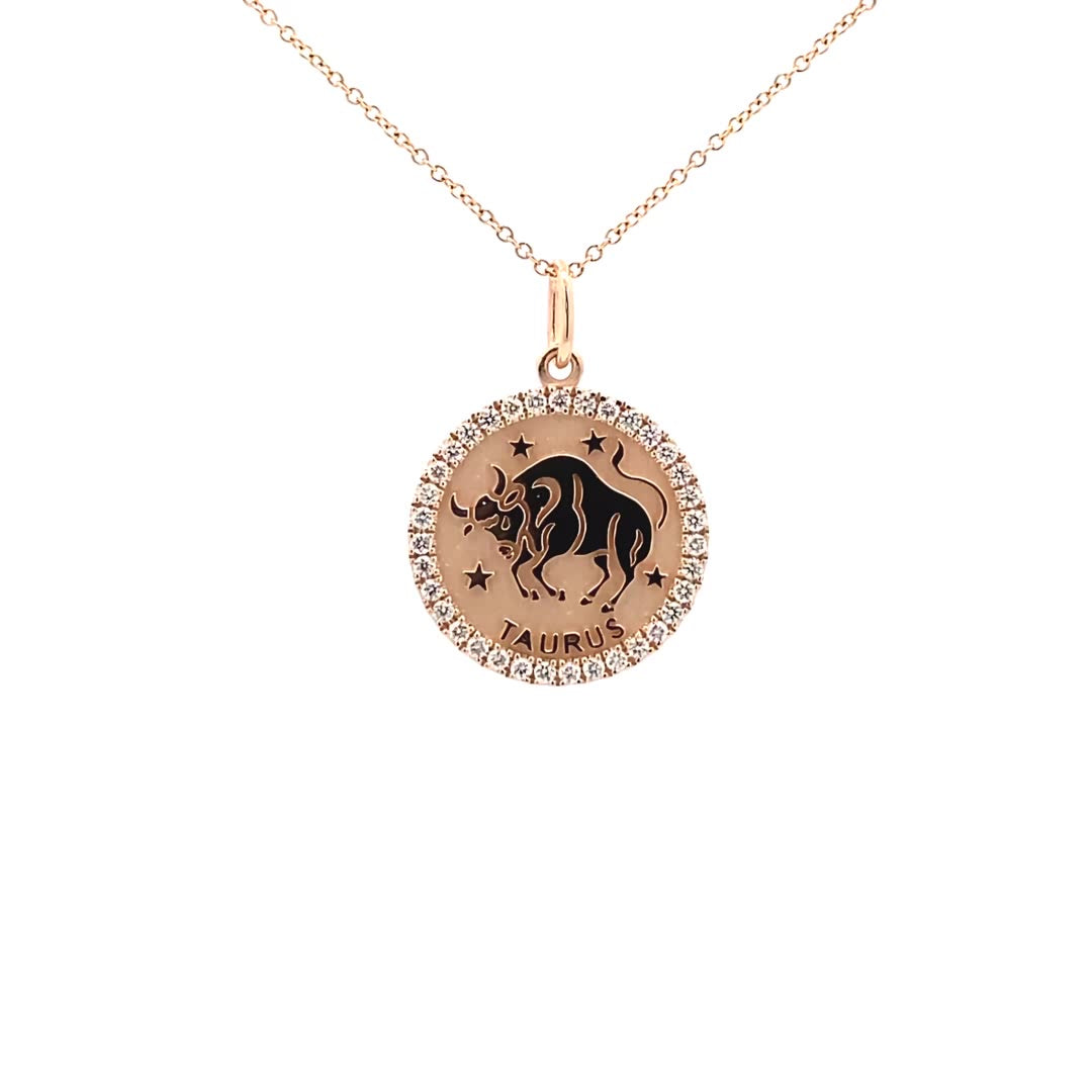 14K Gold 18mm Zodiac Sign Taurus Diamond  Pendants(0.45ct) - dagatchi.com