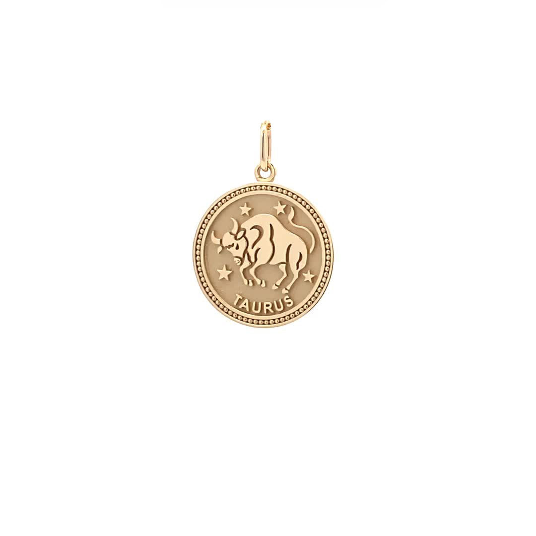 14K  Gold 18mm Zodiac Sign Taurus Pendant - dagatchi.com