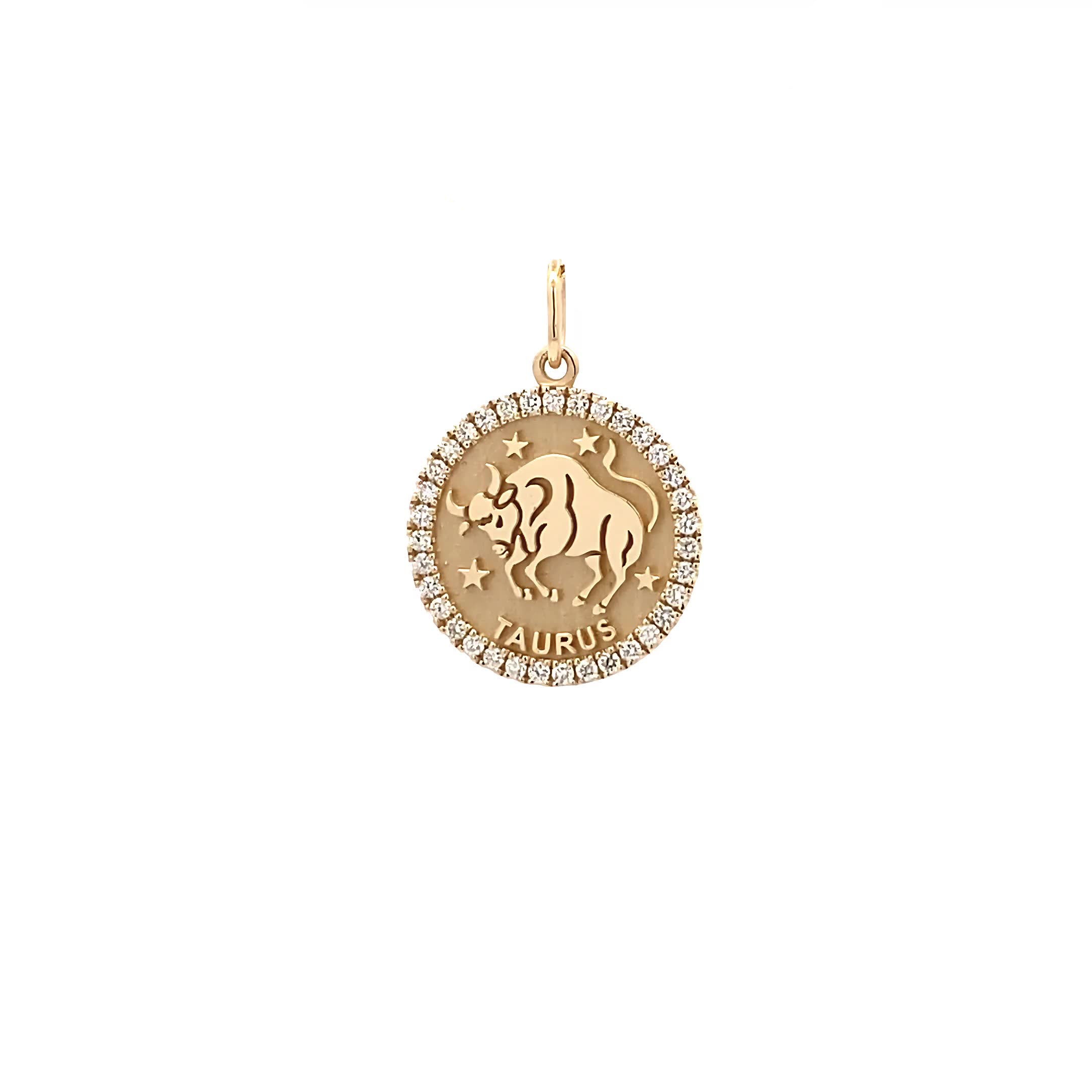 14K Gold 18mm Zodiac Sign Taurus Diamond  Pendants(0.45ct) - dagatchi.com