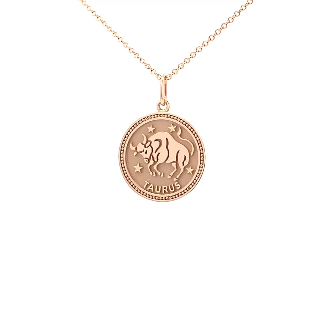 14K  Gold 18mm Zodiac Sign Taurus Pendant - dagatchi.com