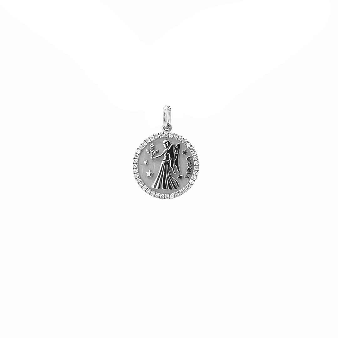 14K Gold 13mm Zodiac Sign Virgo  Diamond  Pendants(0.13ct) - dagatchi.com